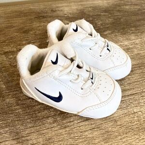 Nike Blue Swoosh White Leather Soft Sole Baby Sneakers Infant Size 1 Penn State
